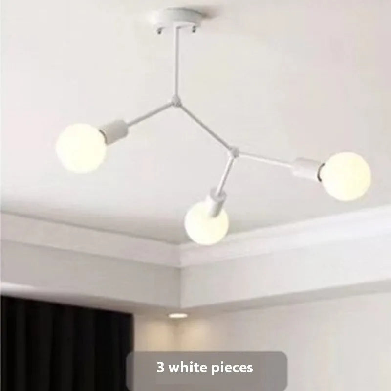 Nordic style iron ceiling chandelier with multiple black heads against a white background.