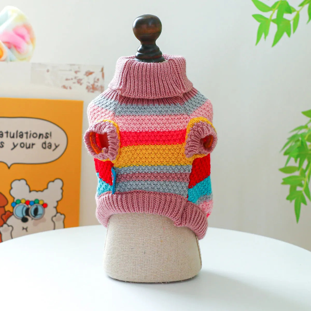 Pet Ring colorful stripes acrylic sweater for dogs, five sizes XS to XL, front view
