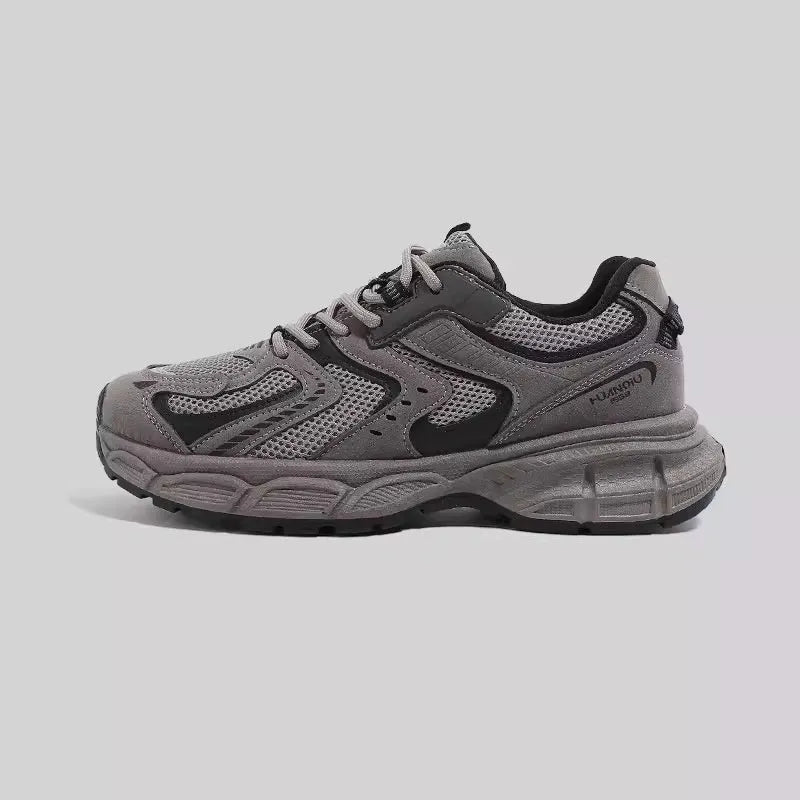Women's grey platform casual sneakers with leather stitching detailing and 3-5cm mid-heel