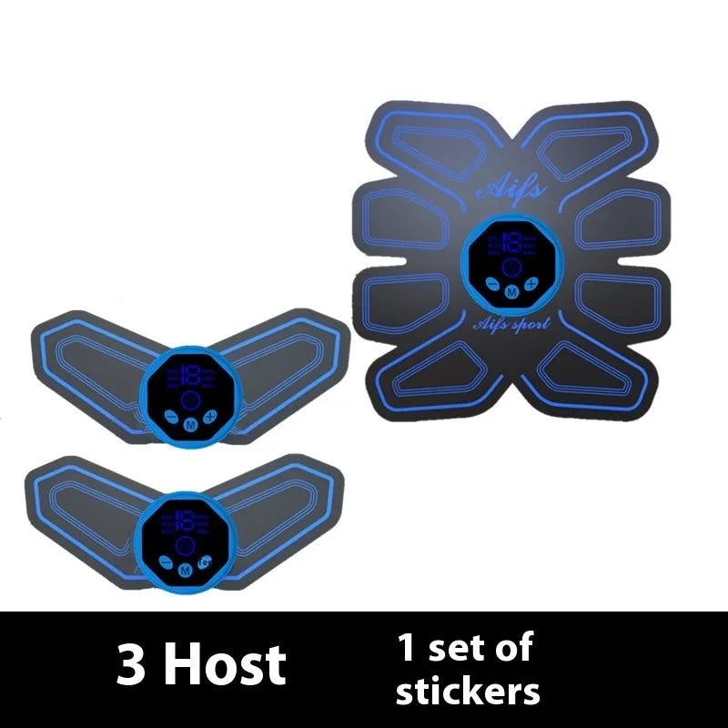 Eight-piece abdominal muscle waist reduction massage patch set showing nine style options.