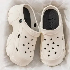 EVA summer outdoor hole slippers in white with non-slip sole and thickened upper