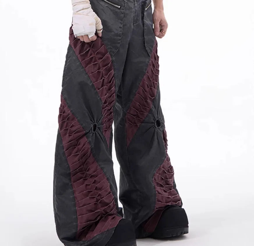 Retro three-dimensional keel casual trousers in solid white or black colours with straight hem design