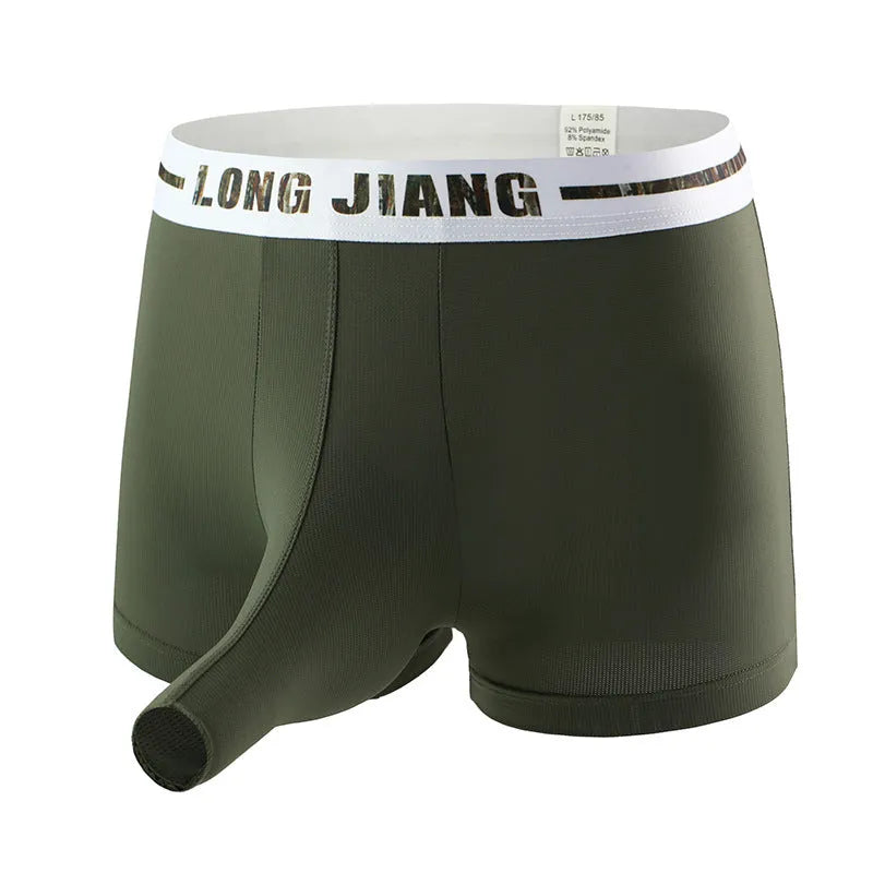 Men's ice silk trunk boxers in multiple colours showing mid-waist design and solid pattern