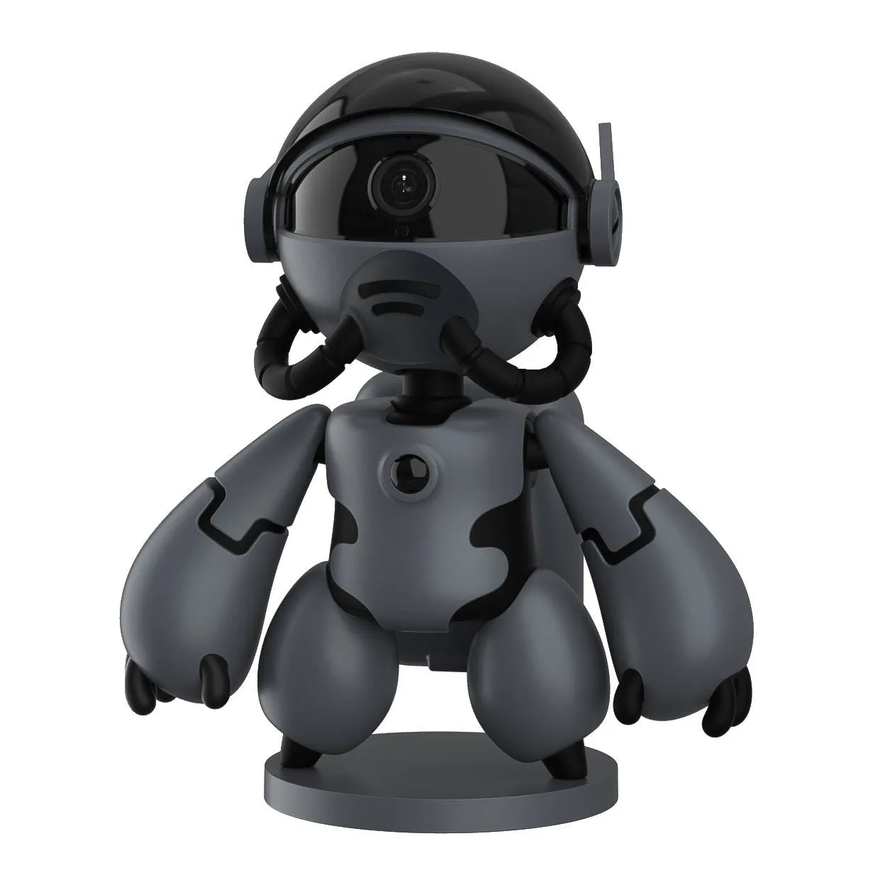 White or black household monitoring camera with wide-angle lens on a detachable base.