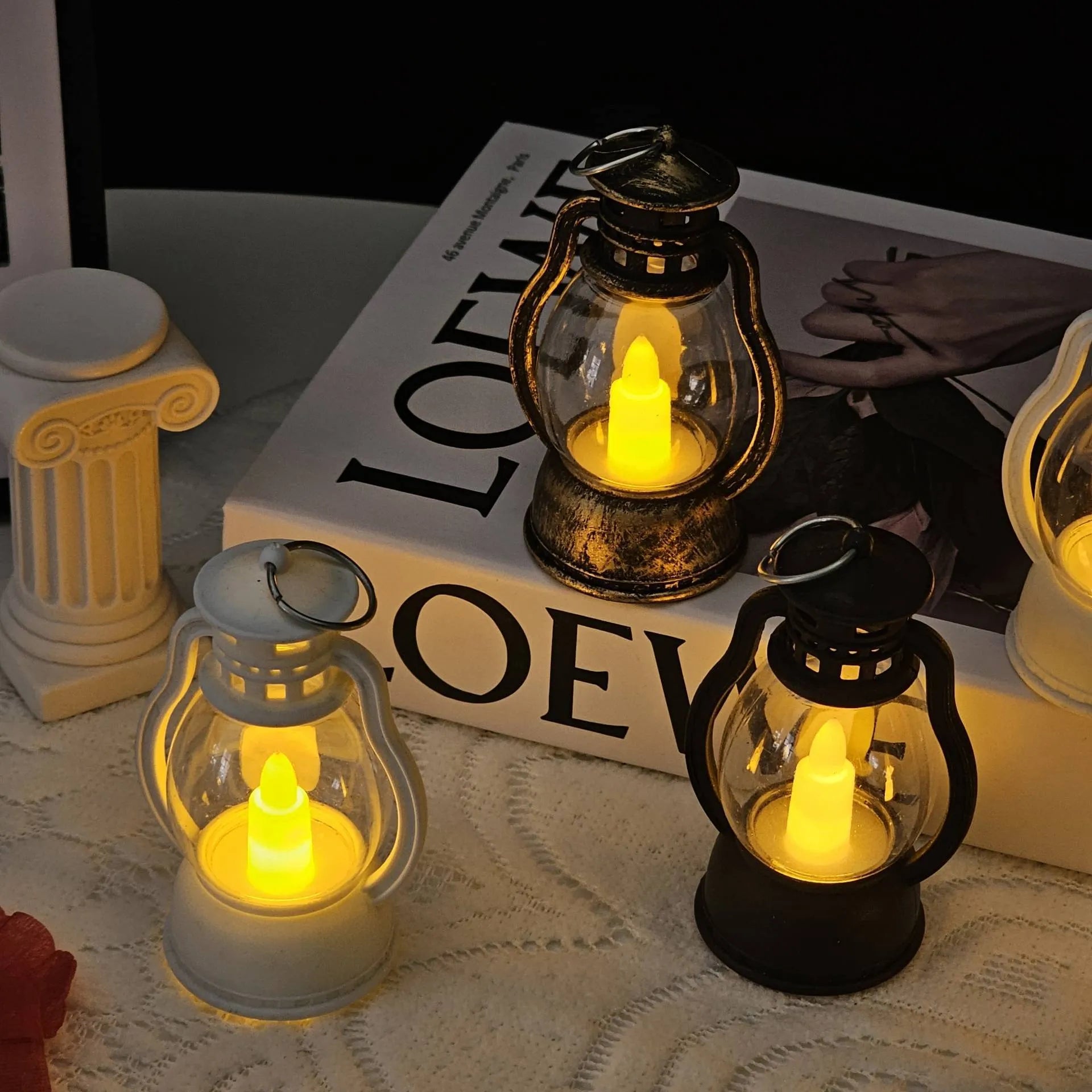 Creative electronic candle craft barn lantern layout decoration in black PP material for bar hotel use