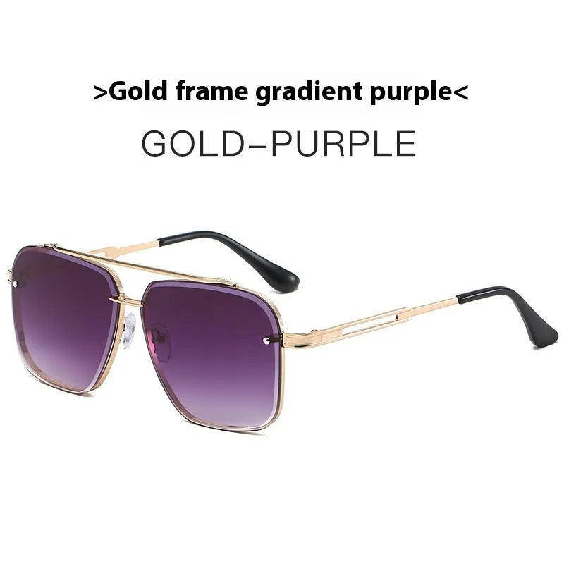 Men's double beam metal box sunglasses with UV400 protection and polycarbonate lens on a flat surface