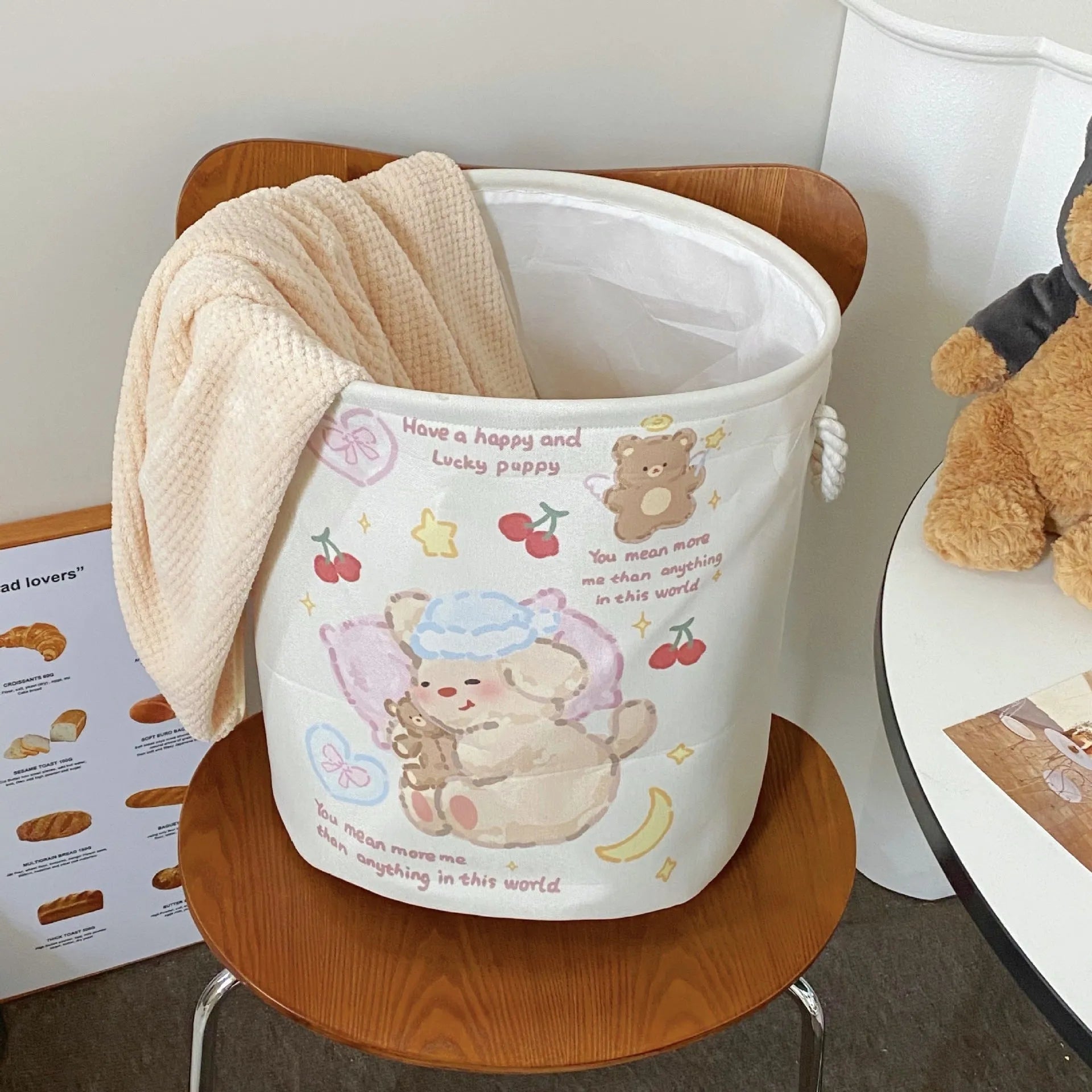 Foldable cotton cloth laundry basket in modern simplicity style with large capacity for bedroom or bathroom storage.