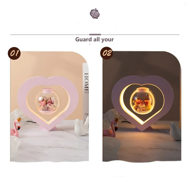 Pink preserved rose decorative ornament with optional Bluetooth-enabled base for playing music