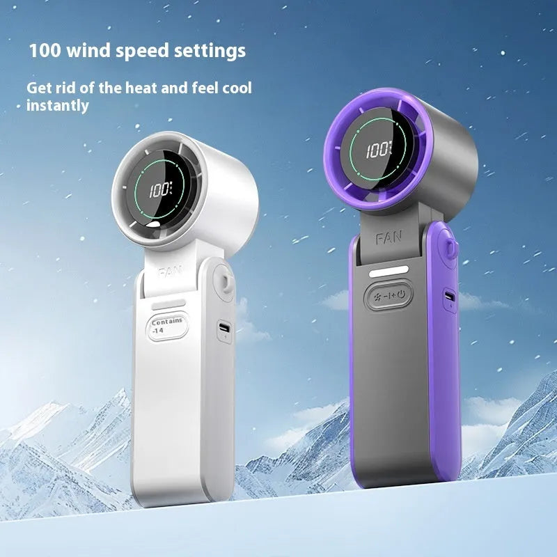 High-speed refrigeration ice compress handheld foldable fan in black with USB cable