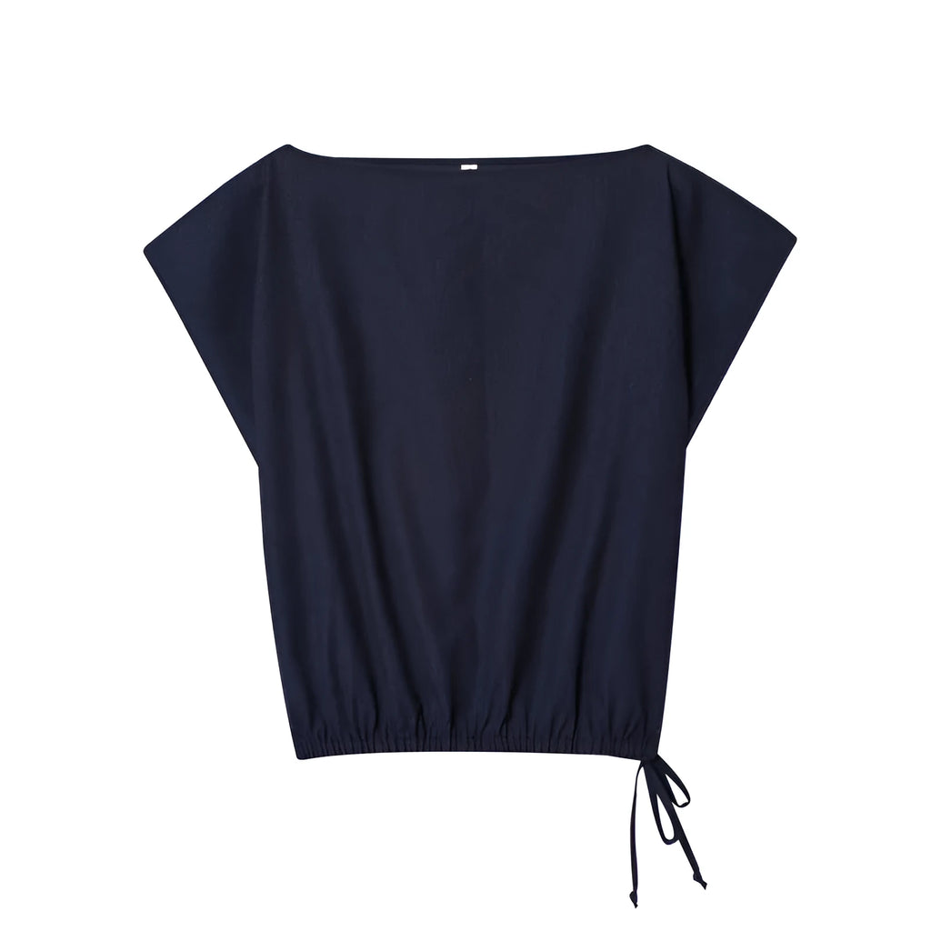 Women's linen blend office set with off-neck collar shirt and wide leg trousers