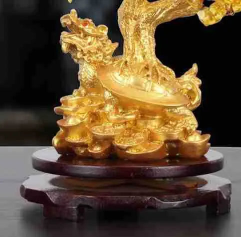 Citrine colour resin Feng Shui turtle money tree ornament in Chinese style