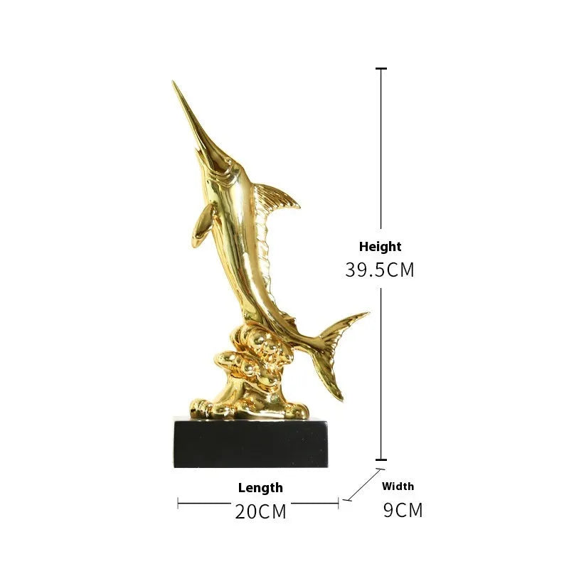 European-style resin swordfish decorative ornament on display in selected colour.