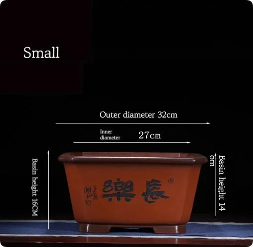 Large purple clay Chinese style flower pot for indoor plants