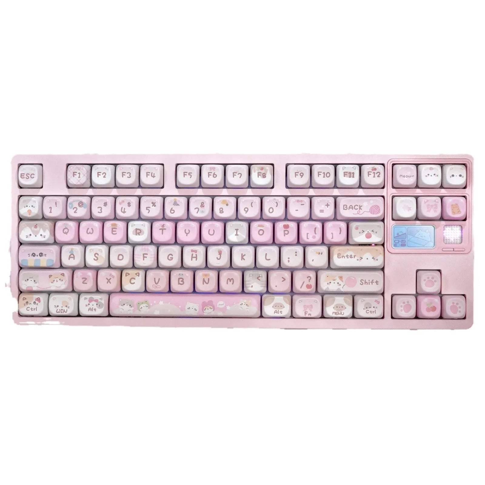 MOA height pink plastic keycap set with cartoon design on all five sides