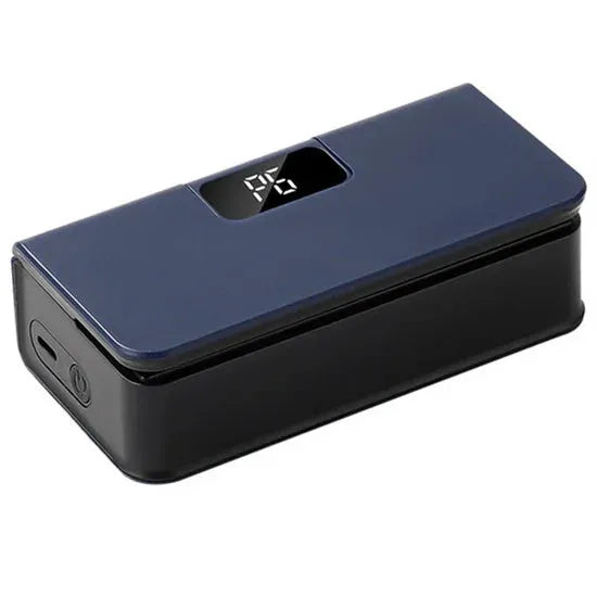 Blue and white portable mini heat sealing machine for plastic snack bags.