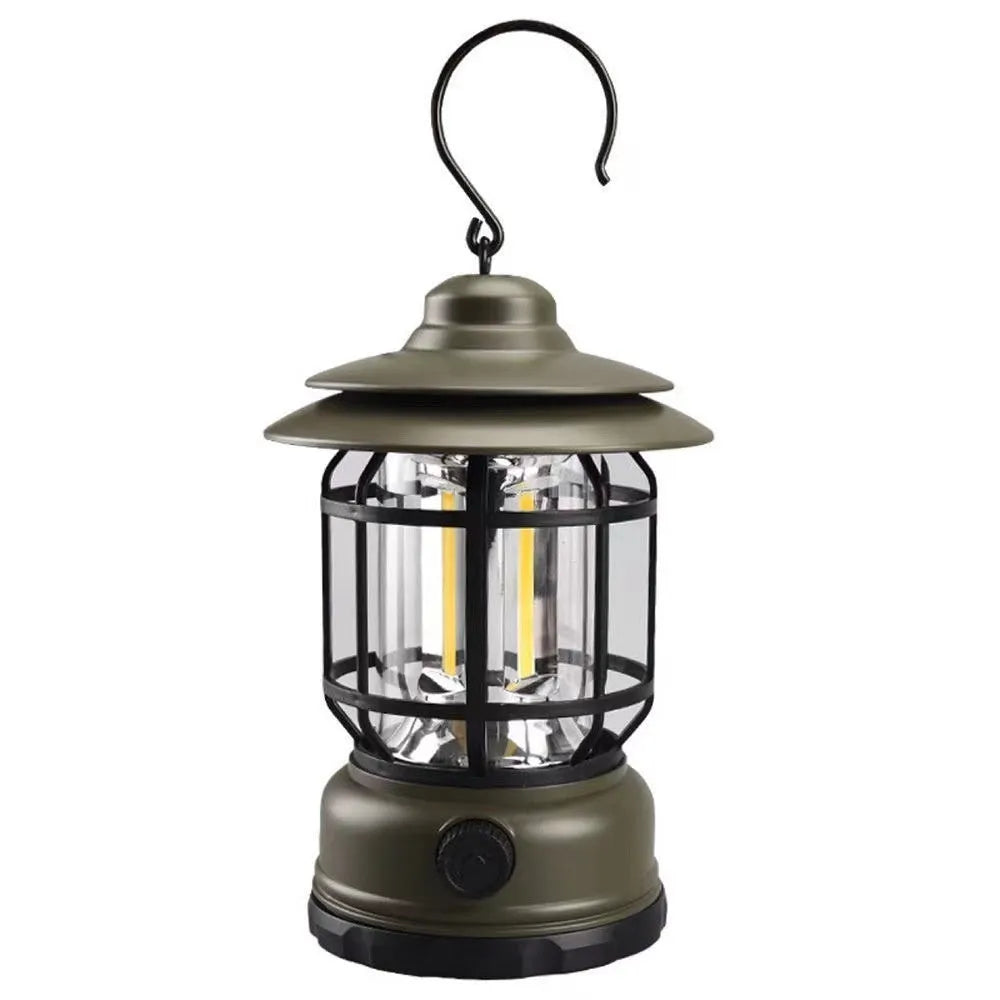 Portable camping head lamp lantern in dark green, black, and red colour options with super bright LED light.
