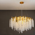 Modern crystal LED chandelier with adjustable height in a light luxury style.