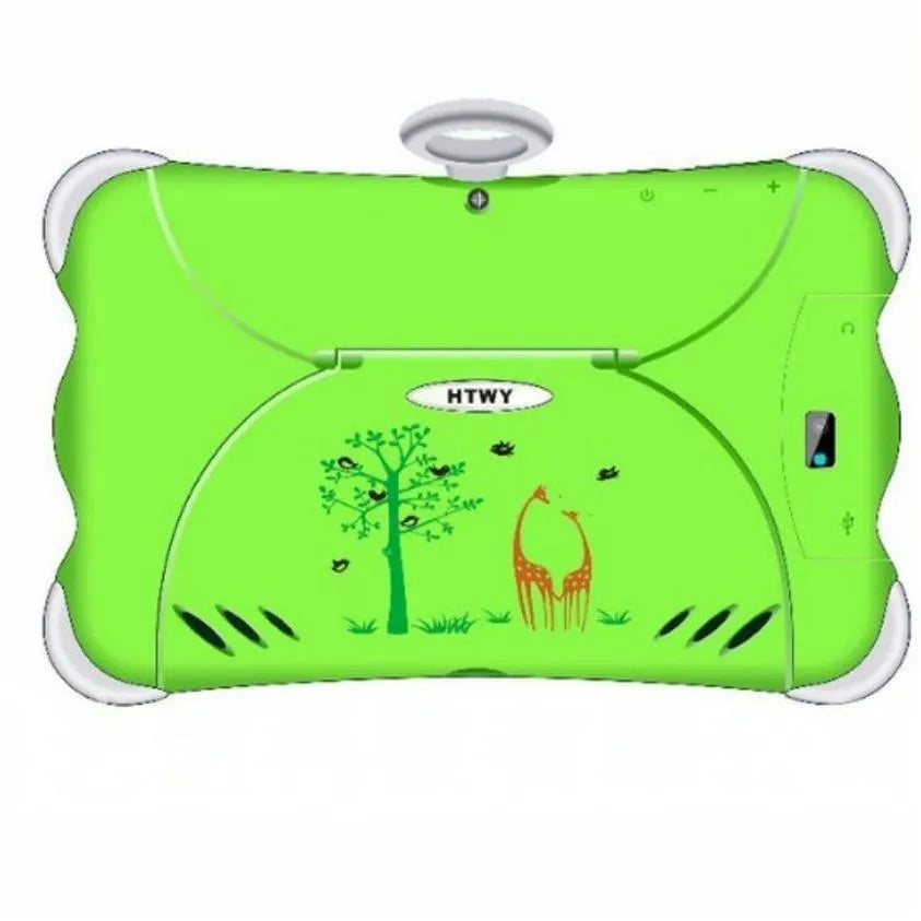 7-inch children's learning tablet in cartoon colours with integrated stand, showing 3G calling and Bluetooth features