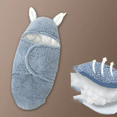 Baby newborn thickened out wrap swaddle sleeping bag in blue lamb wool, suitable for winter, size 0-3 months.