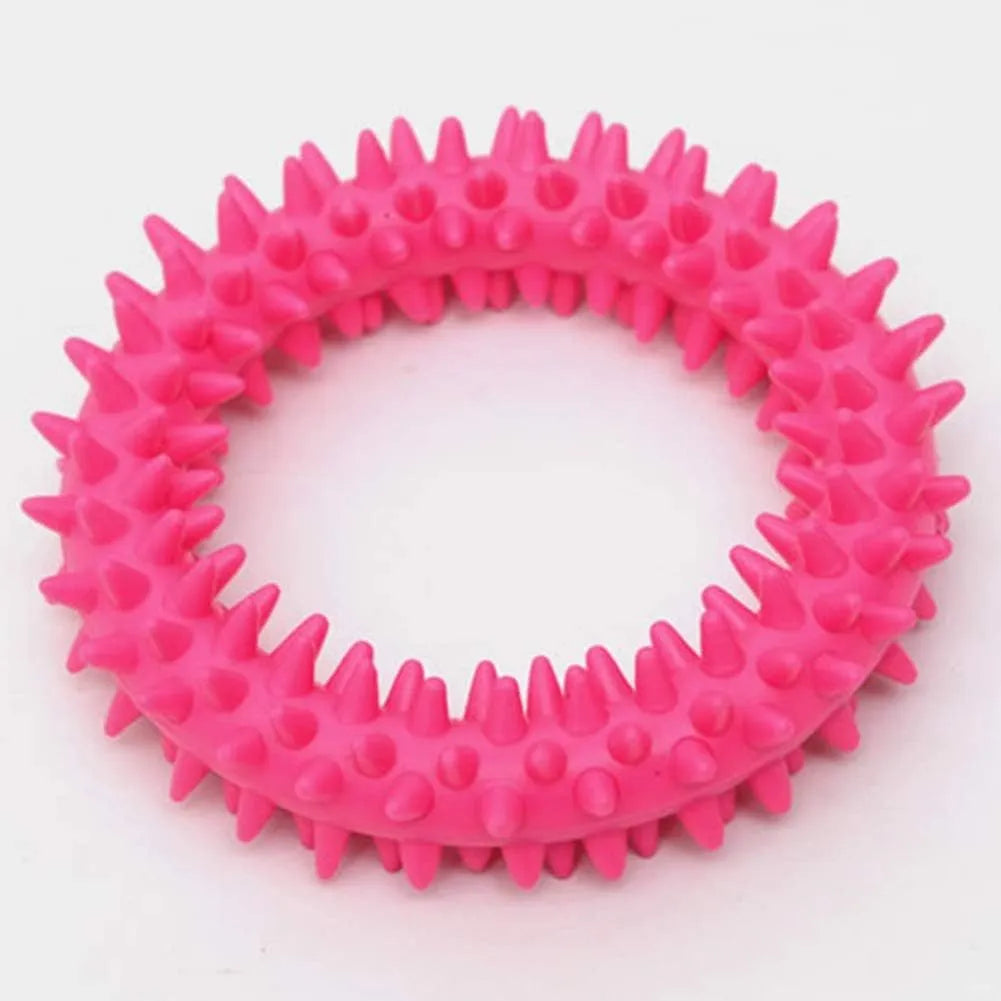 Blue spiky TPR circle ring dog chew toy for dental cleaning and bite training