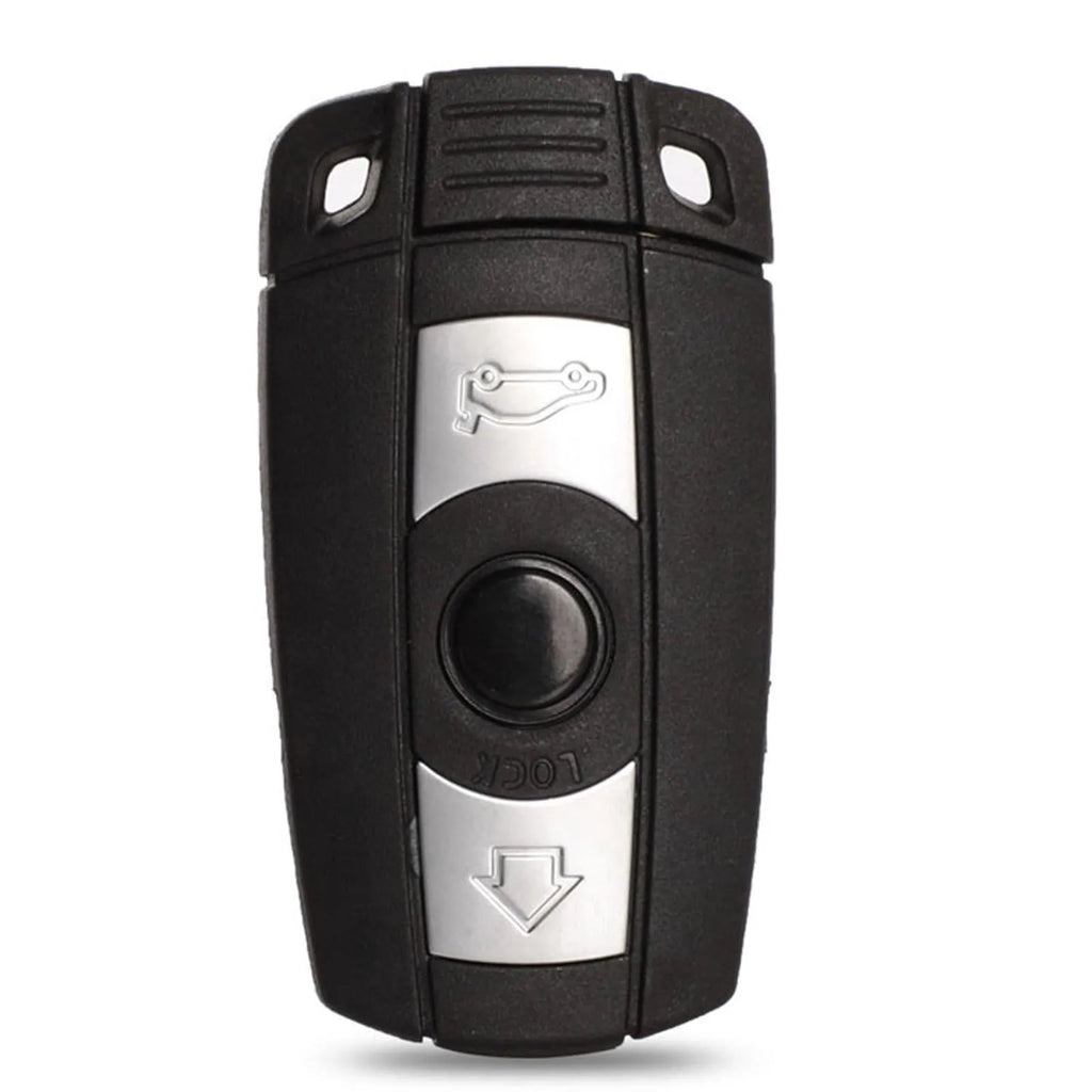 BMW CAS3 semi-intelligent remote car key fob with three blank metal blades attached.