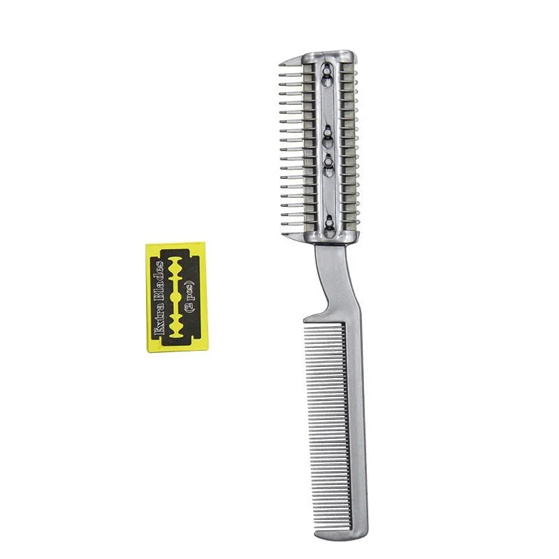Plastic dog hair cleaning comb with spare blade in blister packaging