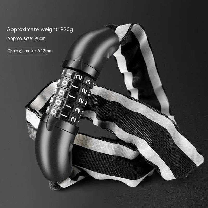 95cm zinc alloy mountain bike chain lock with anti-hydraulic shear construction in black or yellow