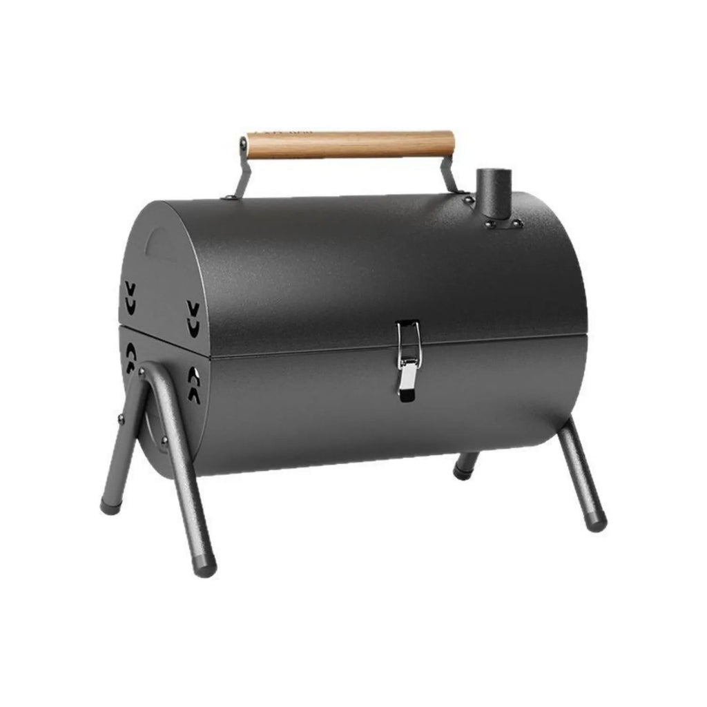 White round portable grill with foldable design for frying and baking functions