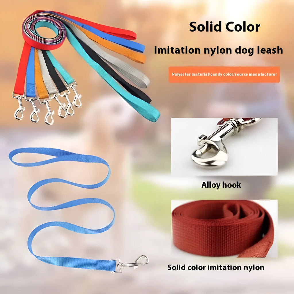 Solid colour polyester dog lead with hand-holding rope design shown in blue colour option
