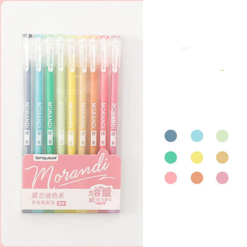 Set of 9 retro Japanese colour gel pens with 0.5mm needle tips for note-taking