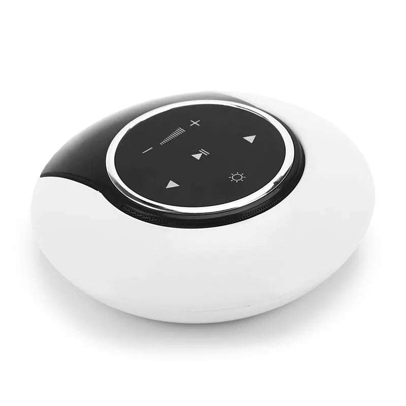 Bluetooth desk lamp with speaker showing folding design, touch controls, and LED lighting in plastic housing