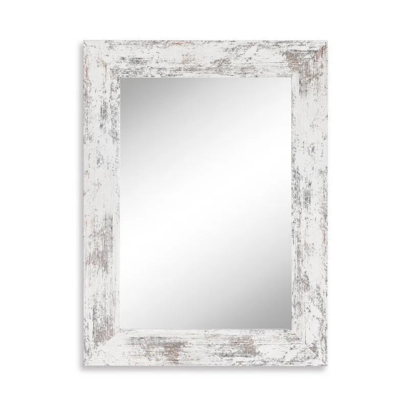 Wall-mounted pastoral style dressing mirror with retro Chinese frame in white finish