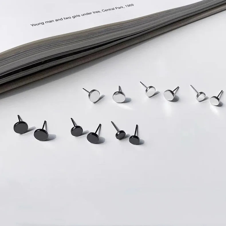 Sterling silver S999 flat bone stud earrings in round geometric design with 3mm to 8mm size options