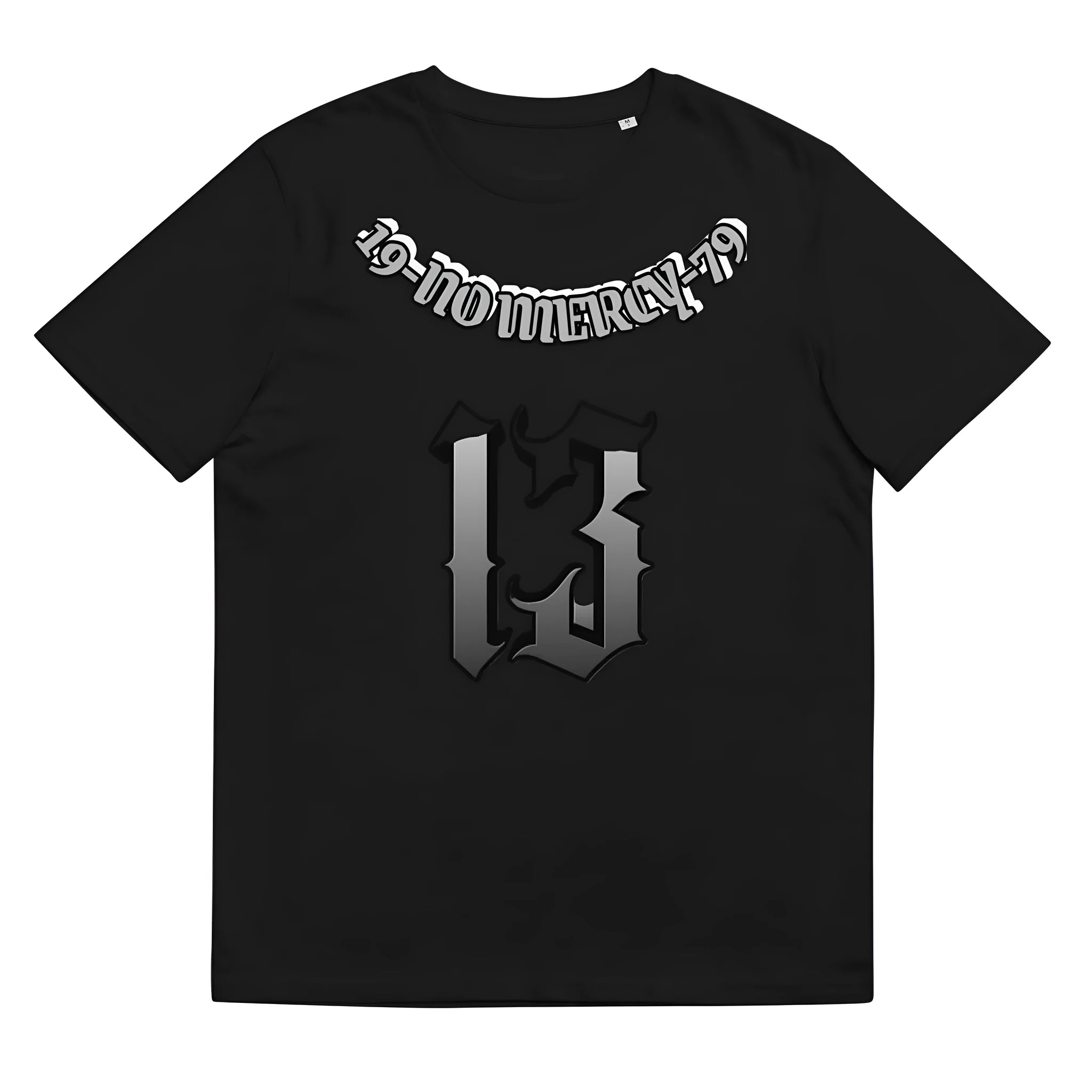 Men's black casual T-shirt with a 3D digital print design on the front, featuring a round neck and short sleeves.