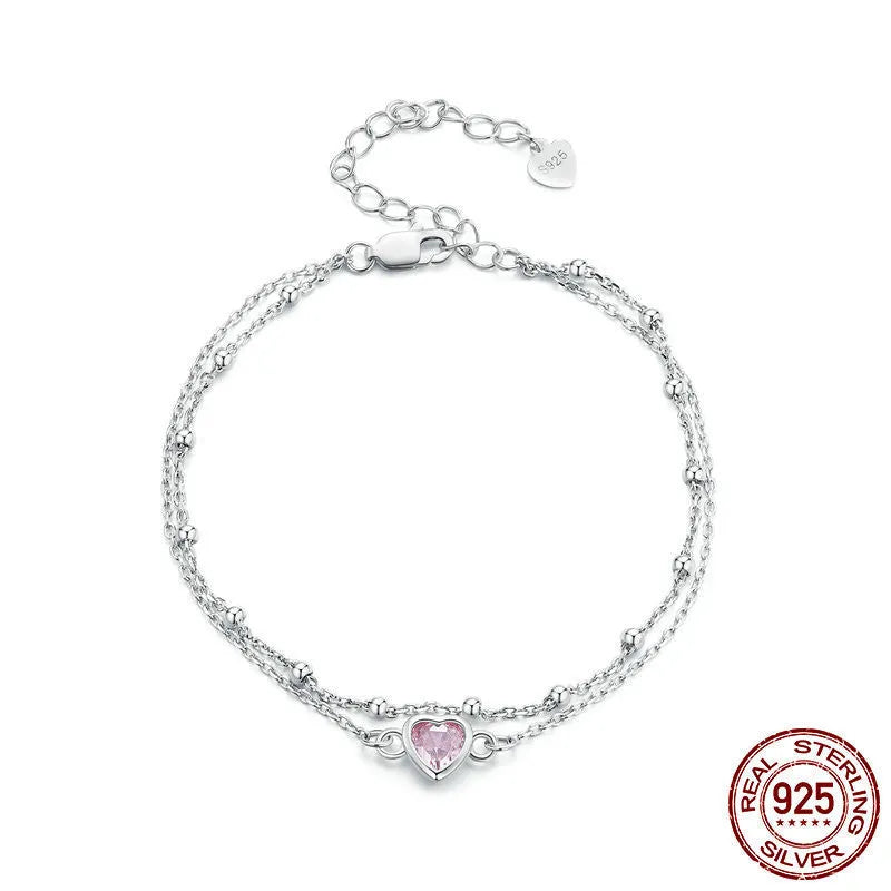 925 sterling silver heart bracelet with adjustable chain and 6mm pendant in sweet girlish style