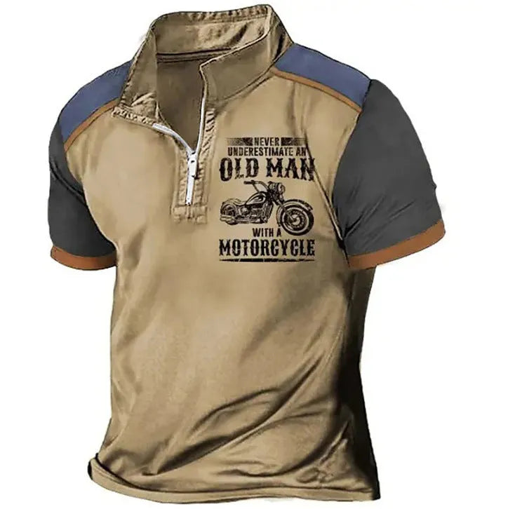 Men's casual polo shirt with digital printed letter pattern and lapel collar in a colour from the PL02-GG7366/67/68/69 range.