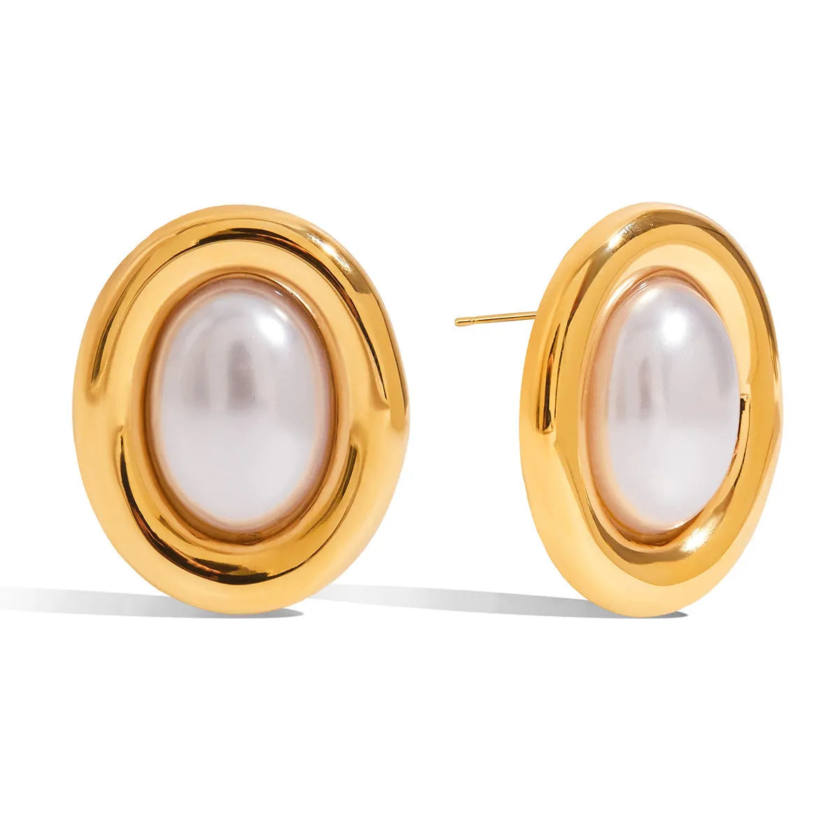 Stainless steel vintage pearl post ear studs for women with electroplated JDE0305051 finish