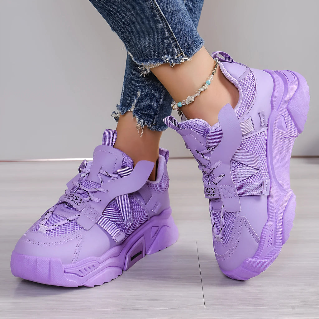 Women's animal pattern platform mesh sneakers in five colours with front lace-up closure