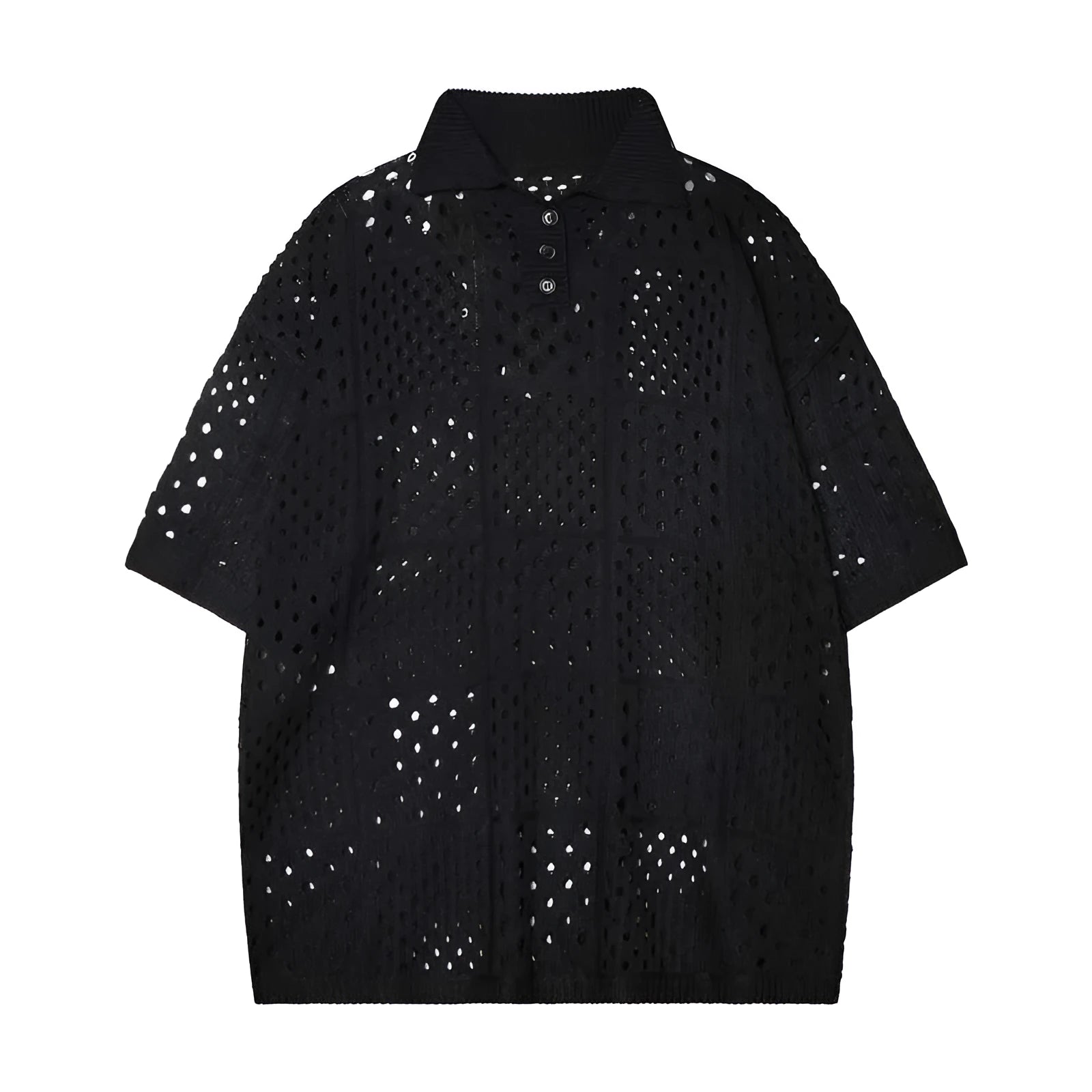 Solid colour short-sleeved knitting polo shirt in loose cardigan style for teenagers