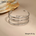 Geometric stainless steel women's bracelet with a simple opening, shown in gold and steel colour options.