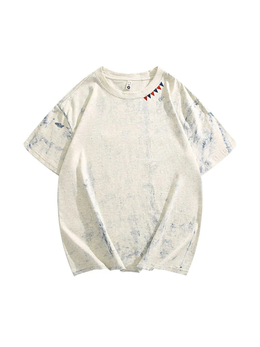 Grey tie dye printed loose fit t-shirt with full design coverage and round neck collar