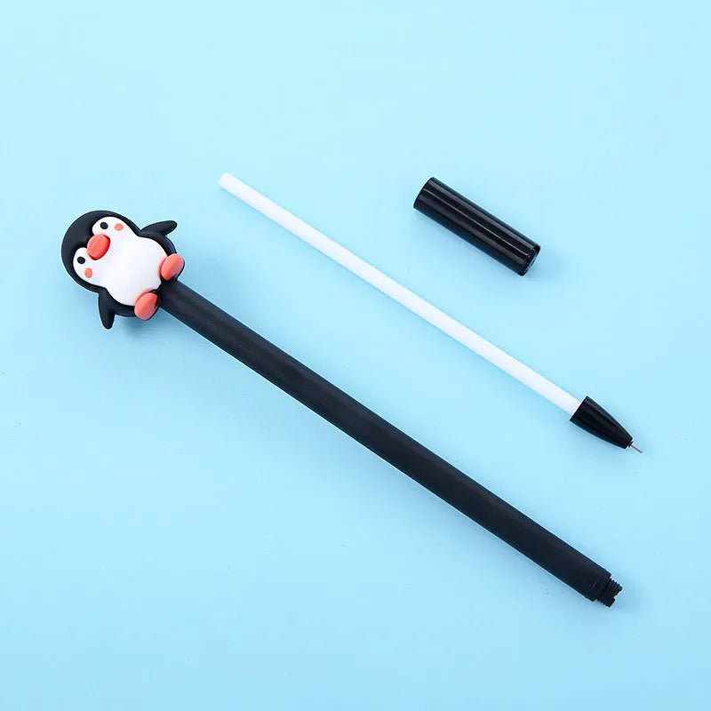 Korean cartoon penguin design silicone gel pen with 0.5mm black ink refill
