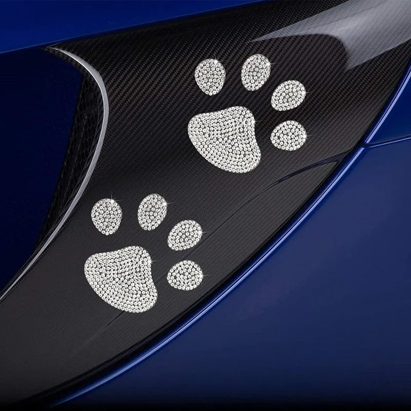 White diamond glass car sticker patch with bear claw and butterfly design
