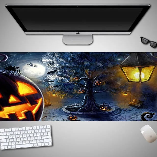Oversized Halloween computer mouse pad with seasonal graphics and non-slip rubber base