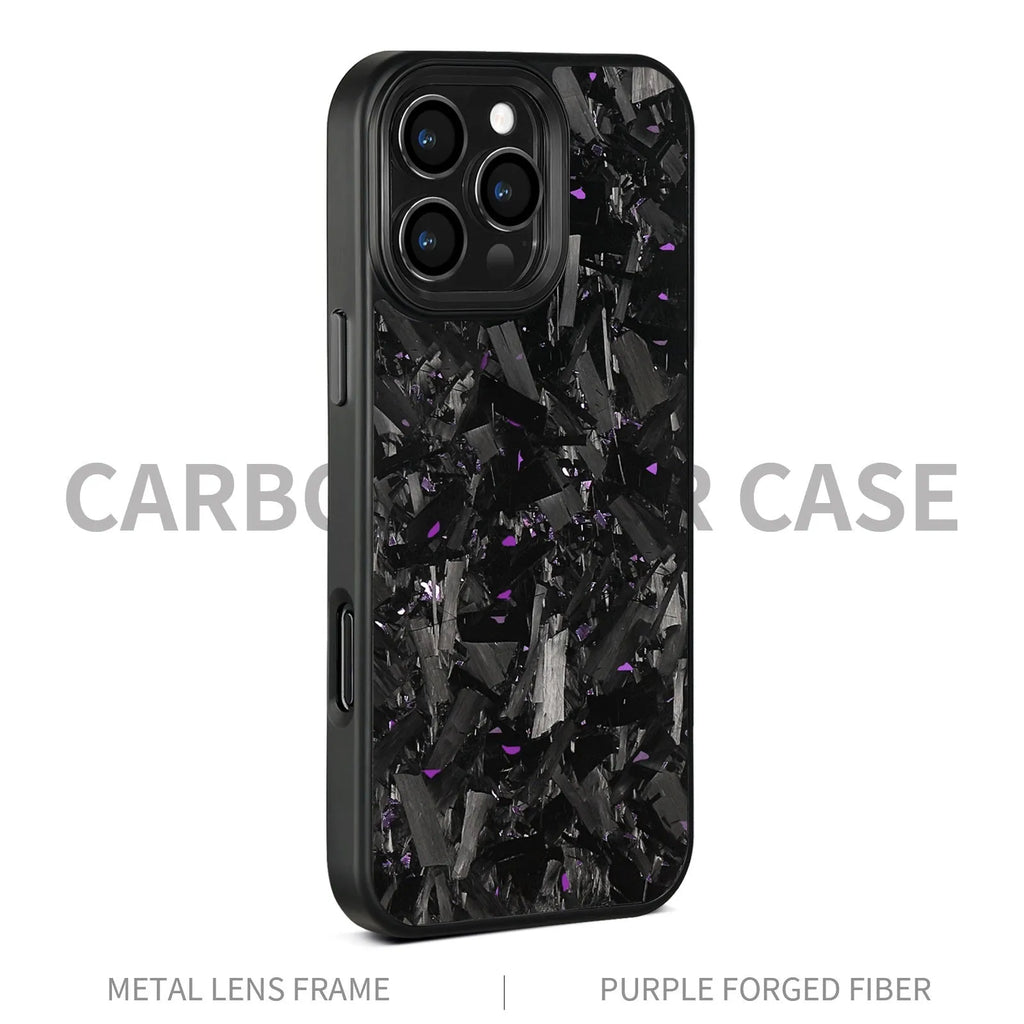 Black Frame blue gold carbon fibre iPhone case with a textured metal rim and built-in magnet.