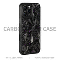 Black Frame blue gold carbon fibre iPhone case with a textured metal rim and built-in magnet.