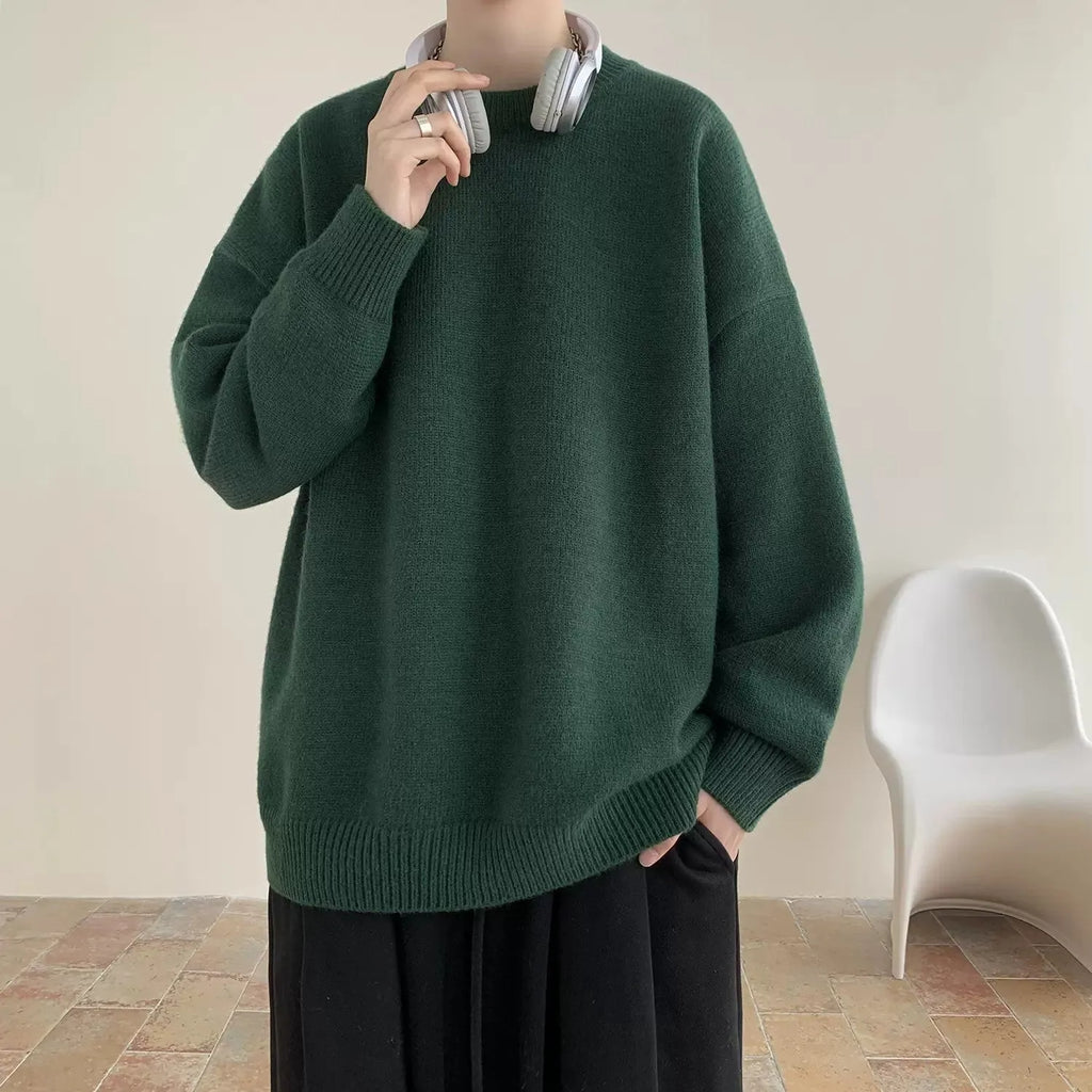 Men's Korean version round neck sweater in loose fit synthetic blend, available in multiple colours