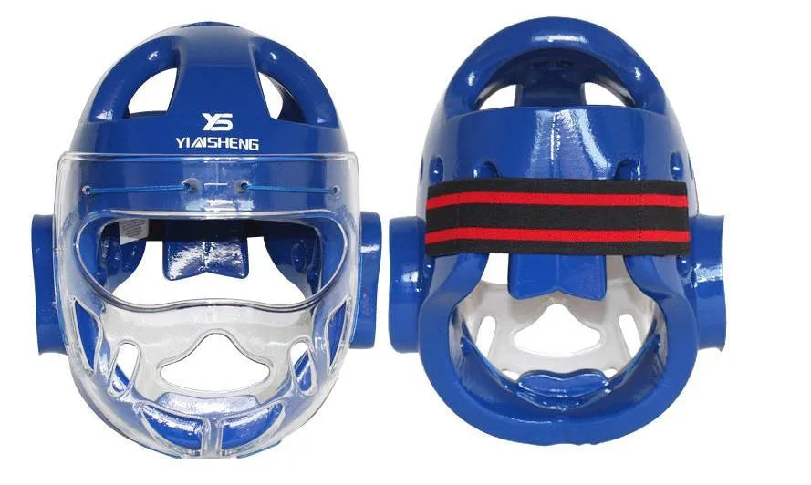 Karate helmet protective equipment for boxing in blue, red, or white colours available in sizes S, M, L, XL