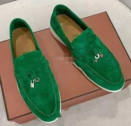 Neutral slip-on loafers with high-top artificial PU upper and Gommino rubber soles
