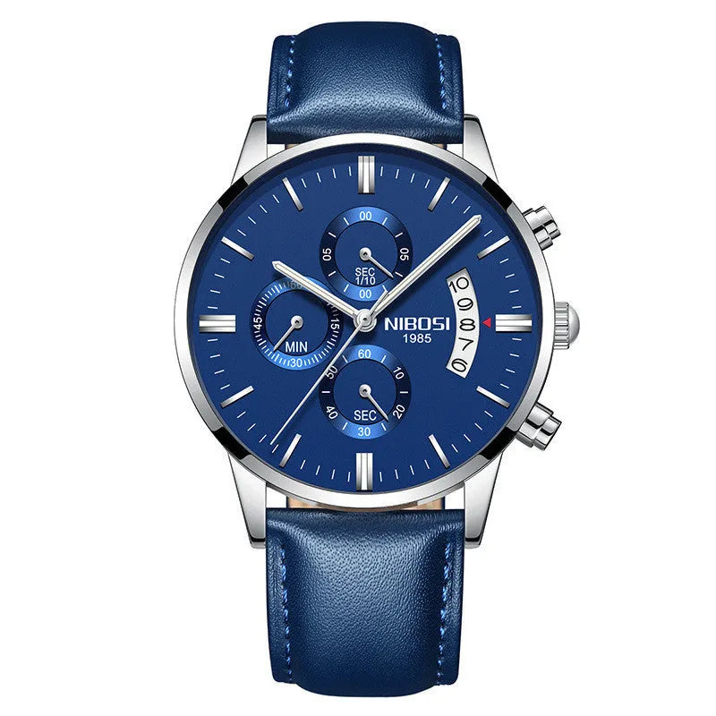 Men's watch with 43mm dial diameter, 11mm thickness, 22mm strap, quartz movement, stainless steel case